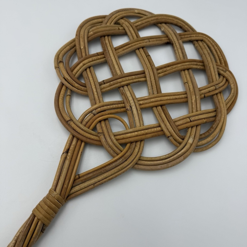 Vtg Rattan Carpet Beater Wicker Reed Rug Paddle Wall Decor Cleaning Tool Farm